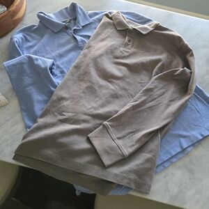Orvis Blue and Taupe Long Sleeve Polo Shirts